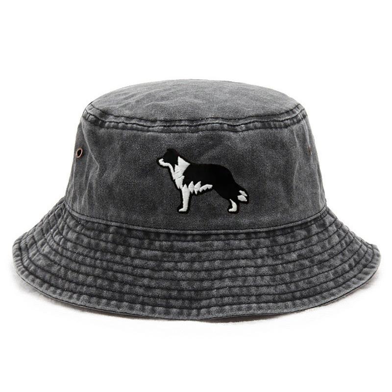 Border Collie Washed Cotton Bucket Hat for Men Women Vintage Wide Brim Sun Protection Adjustable Outdoor Beach Fishing Cap Gift