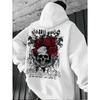 Oversized Grunge Skull Rose Hoodie Men's Hip Hop Sports Streetwear Gothic Aesthetic Casual Fleece Pullover Tops