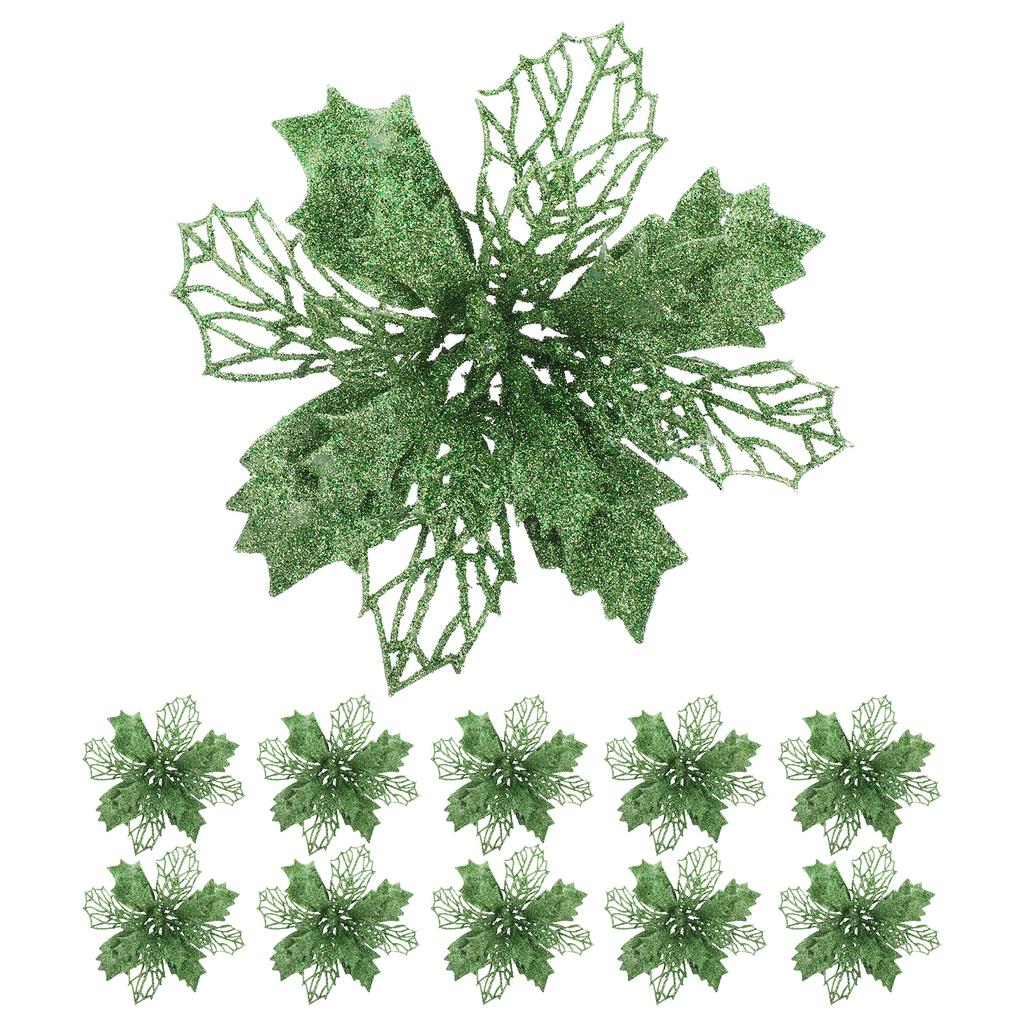 Red LED Lights Christmas Tree Garland Pendant Gold Tinsel Artificial Flowers Wreath Glitter Powder