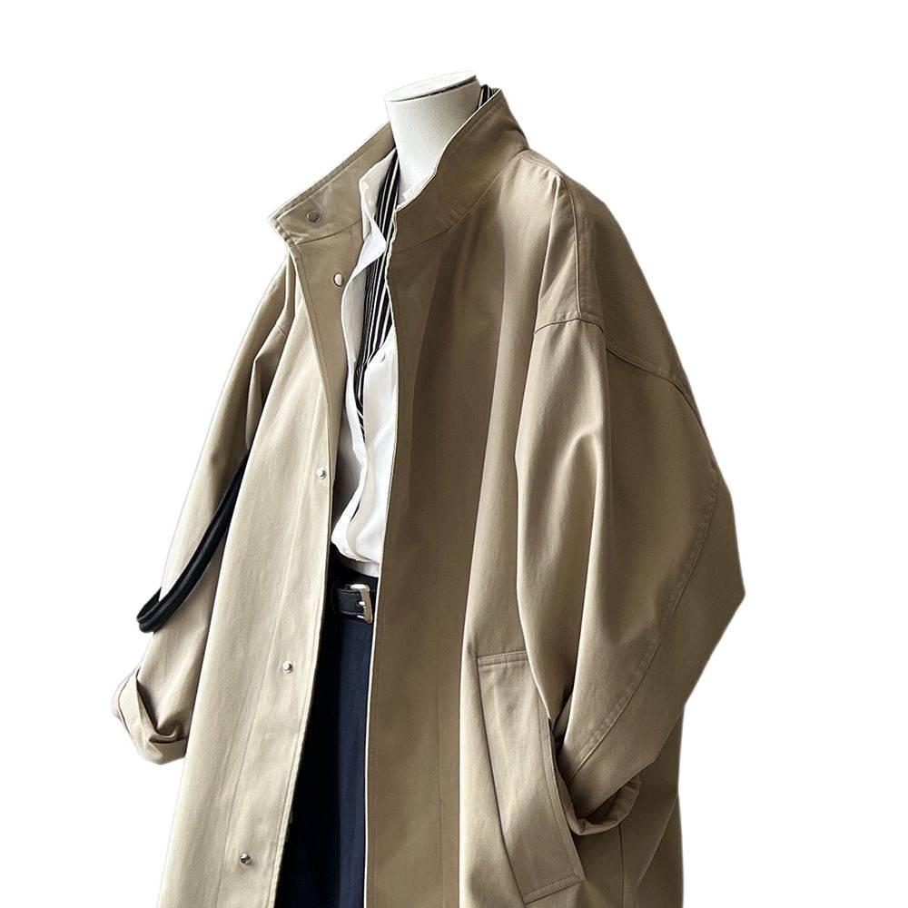 Damen Trenchcoat im koreanischen Stil, mittellang, Stehkragen - Japanische Arbeitskleidung, lockere Passform, dünne Textur für Frühling und Herbst