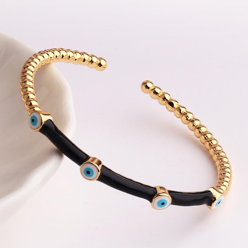 High Quality Fashion Drip Oil Hand Jewelry Gold Color Colorful Enamel Turkish Lucky Evil Eye Bangle Bracelet For Women