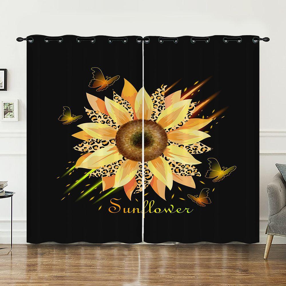 Curtain Sunflower Pattern Sunshade Digital Printing Blackout Curtain Punching