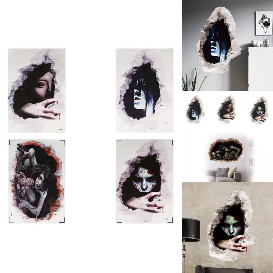 3d Realistic Horrifying Halloween Wall Breakthrough Ghost Girl Wall Sticker Removable Pvc Decor For Living Room And Hallway