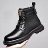 Men High Top Boots High Quality Casual Leather Booties Classic Side Zip Ankle Boots Plush Warm Winter Boots for Men Cotton Shoes