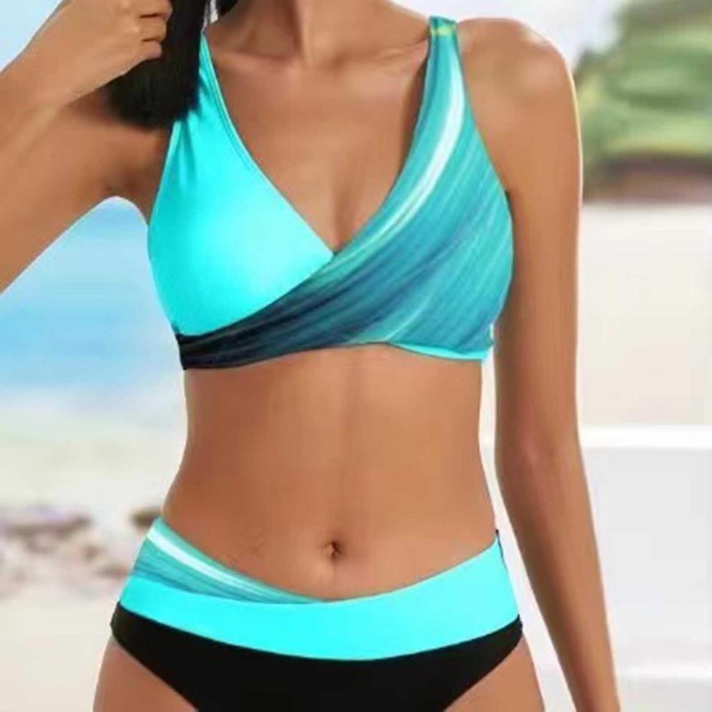 Women's Split Print Bikini Sexy Swimming Costume With Bra Pads And No Steel Bra