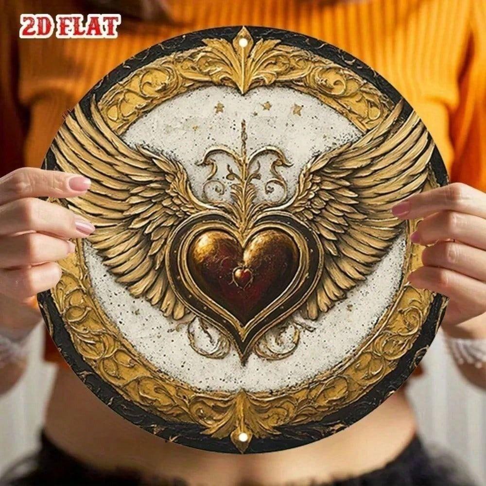 Vintage Metal Wall Art Winged Heart Poster for Cafe Home Decor