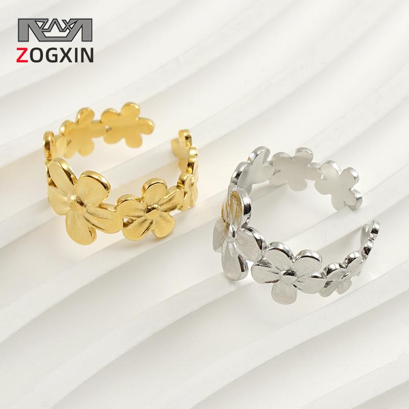 

European American Style Titanium Steel Floral Ring, Stainless Steel, 18k Gold Color, Adjustable, Trendy Design