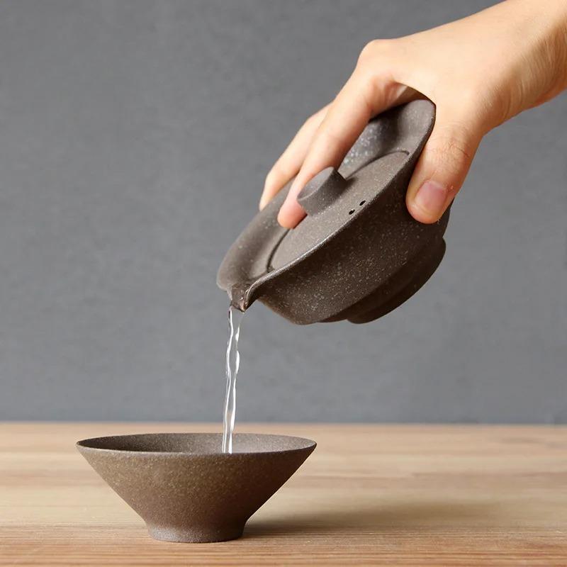 200ml Japoński Ceramiczny Czajnik Czajnik Herbata Gaiwan Filiżanka Herbaty do Puer 1 Miska 2 Filiżanki Zestaw Herbaty Retro Surowe Naczynia Ceramiczne