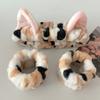 3pcs/set Leopard Print Cute Cat Ear Plush Headband Elastic Wrist Strap  For Women Girls