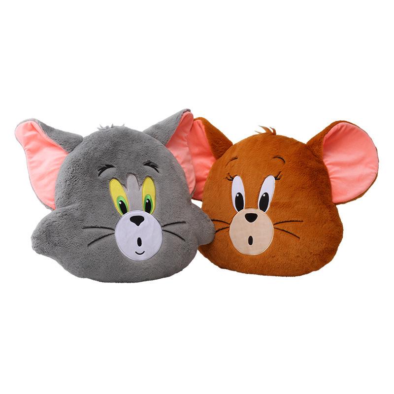Genuine Tom and Jerry Plush Pillow: Cute Tom Cat Head & Jerry Mouse Backrest Doll