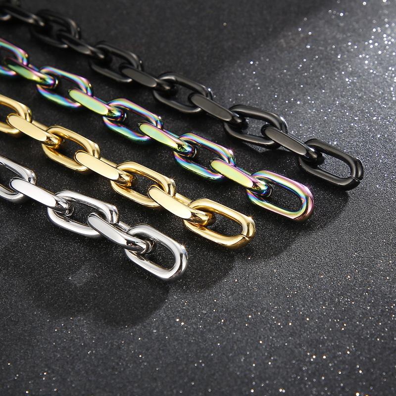 Metal Shiny Bracelet Chunky Chain Stainless Steel Bracelets for Men Lock Charm Thick Rectangular Link Bracelet Hand Jewelry