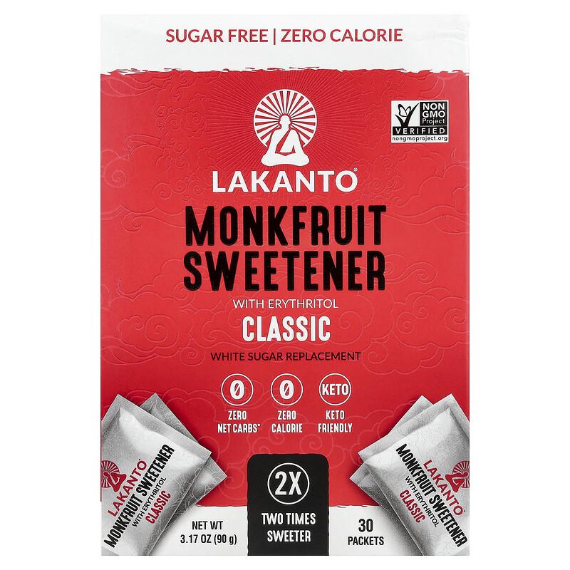 Monniksvrucht Zoetstof met Erythritol, Klassiek, 30 Zakjes, 3,17 oz (90 gr)