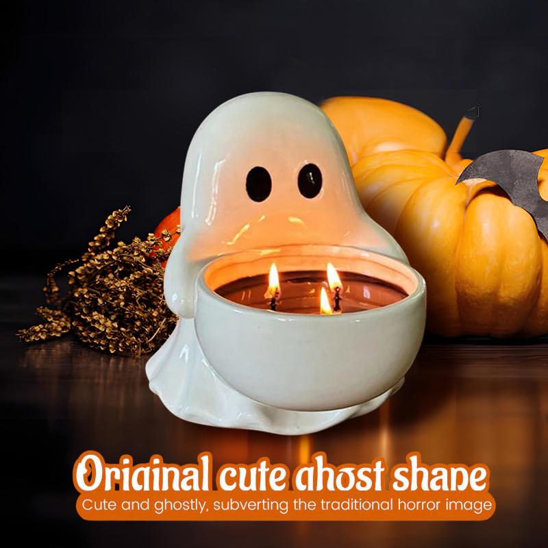 Cartoon Candlestick Cute Ceramic Ghost Candlestick Halloween Ghost Candle Holder Home Desktop Decorative Ornaments Handicraft
