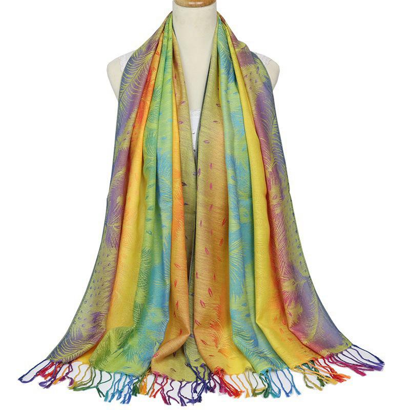 Ethnic Style Colorful Cashew Embroidered Long Scarf Rainbow Gradient Tassel Scarf Shawl Women's Headscarf