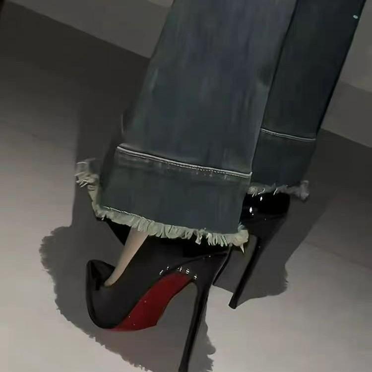 Rote Sohle High Heels Damen Licht Mund schwarz sexy Stiletto 2025 neue spitze High-End-Nude-Lacklederschuhe