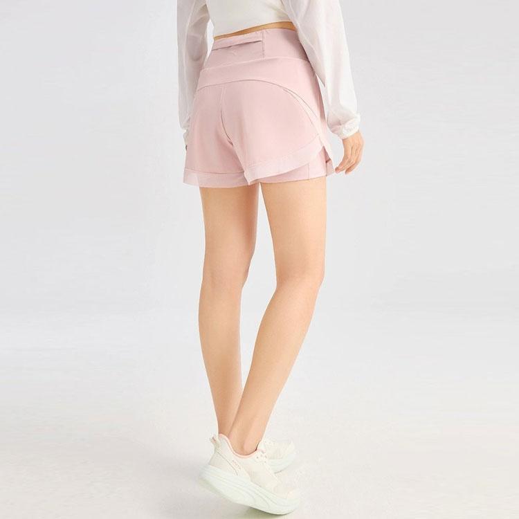 Anta Training Series Solid Color Mid Waist Fake Two Piece Straight Casual Shorts Women Shorts Soft-Pink 962427507-3