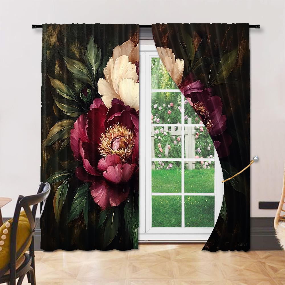 Vielseitige Polyester Transparente Vorhänge Heimdekoration Romantische Pfingstrose Floral Für Schlafzimmer Wohnzimmer Vorhang Set Von 2 Made Waschbar Wohnzimmer