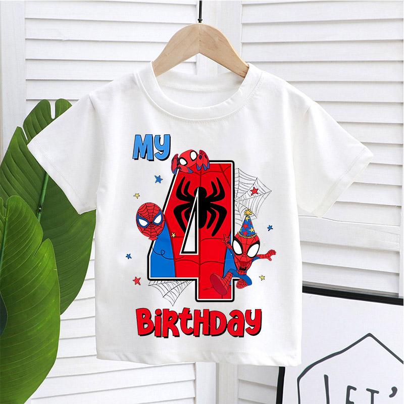 Spider Man Printed Tshirt Cute Birthday Numbers Years Old Anime Printed Childrens Cotton Tshirt Summer Casual Clothing Gift