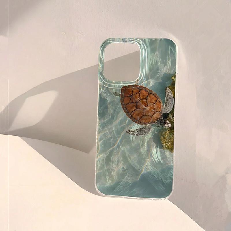 Summer Cool Turtle Pattern Phone Case for iPhone 16 16e 15 14 13 12 11 Pro Max  8 7 Plus Chiffon Texture Back Cover