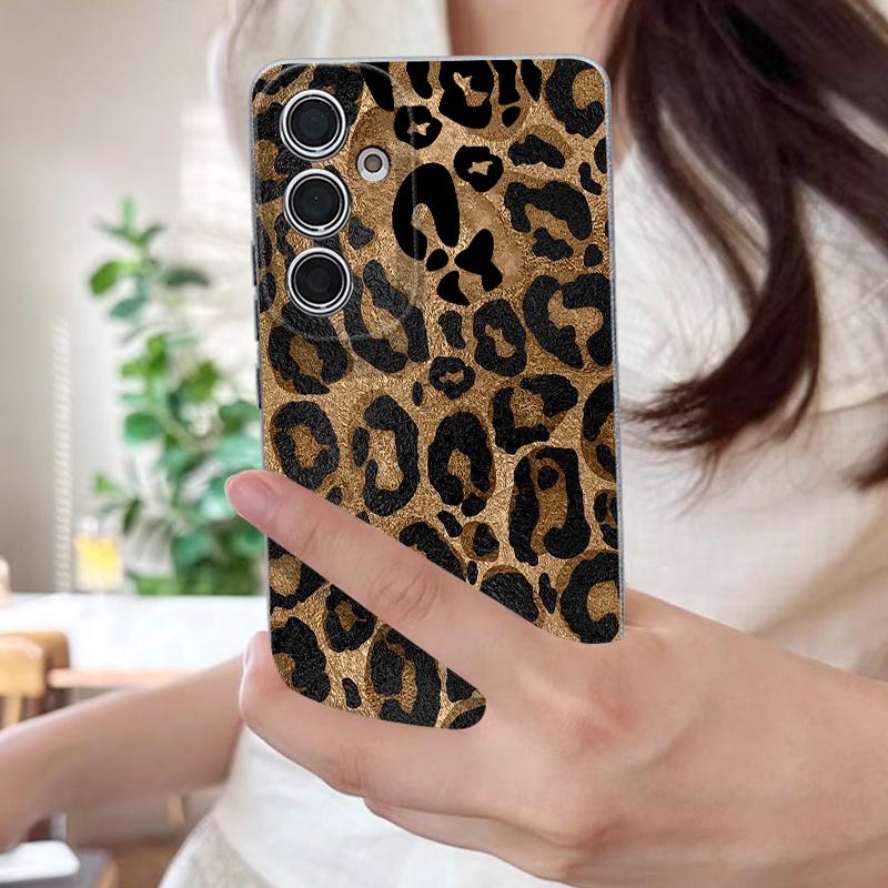 Leopardenmuster Handyhülle Für Samsung S26 Ultra S25 Edge S24 S23 Plus S22 S21 FE A15 A16 A17 A35 A36 A54 A55 A56 A57 5G Lederstruktur Weiche Hülle
