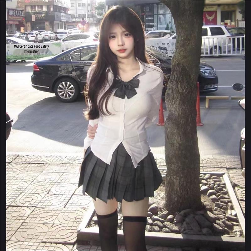 JK Academy Style Two-Piece Set: Tight Waist Shirt & Pleated Skirt