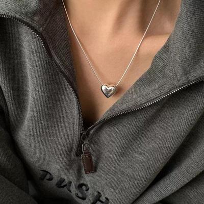 Heart-Shaped Titanium Steel Necklace: Elegant Snake Bone Design for Women, 2024 Luxury Clavicle Chain.