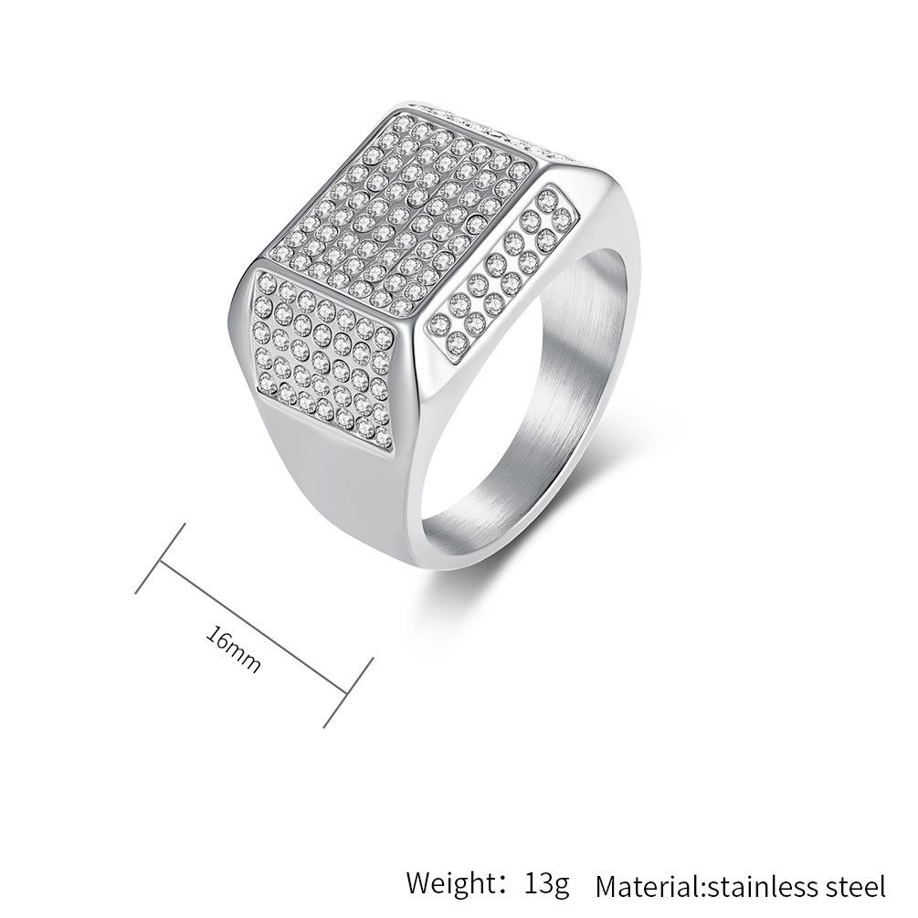 Hiphop Stainless Steel Shinny Zircon Ring for Men Gold Plated Jewelry