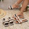 Chinelos Femininos Decoração com Fivela de Metal Chinelos Planos Sandálias de Praia de Verão Femininas Sapatos para Exterior Slides Femininos