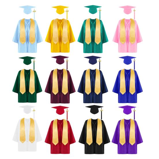 2026 Kids Graduation Gown Set 3-Piece Set Kindergarten PhD Cap And Gown for Photo Shoot Graduation Ceremony Outfit