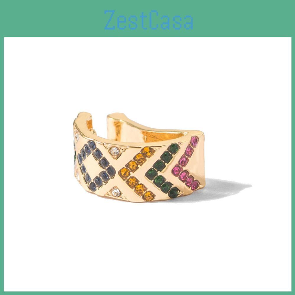 Alloy Womens Stylish Ear Clips With Colorful Rhinestones Design Ushaped