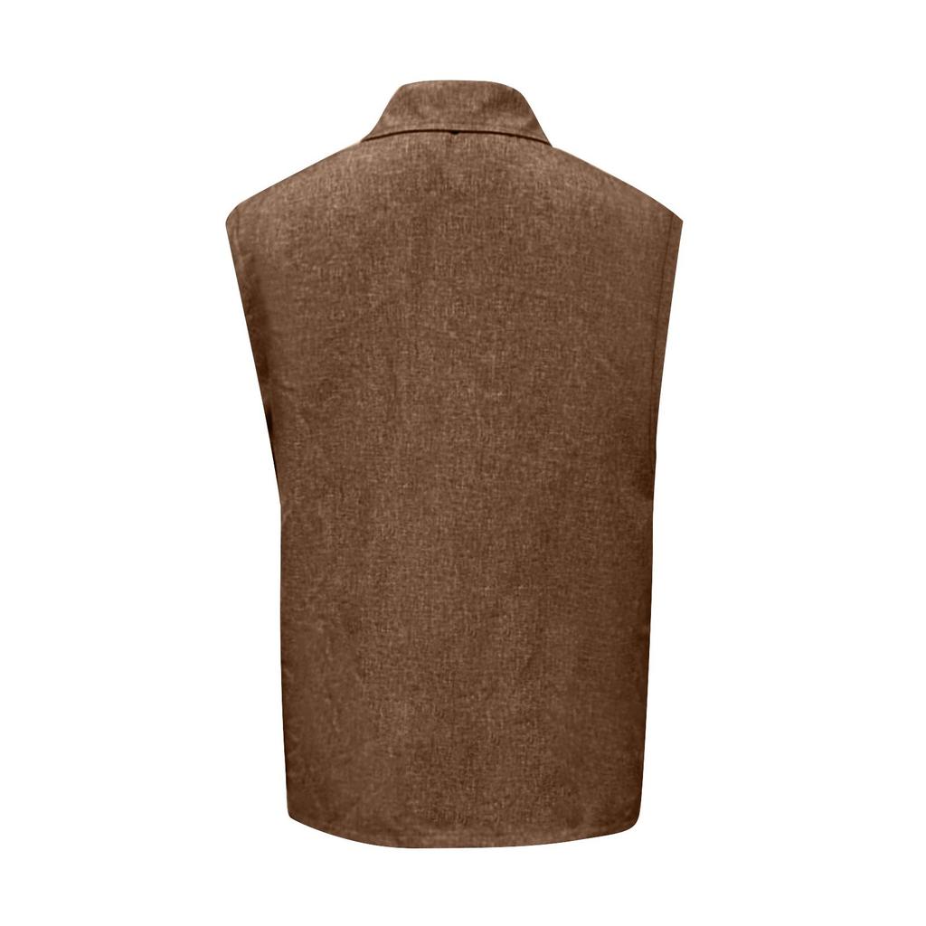 Men's Summer Solid Color Sports Pocket Buttons Lapel Vest Men's Sports Casual Vest