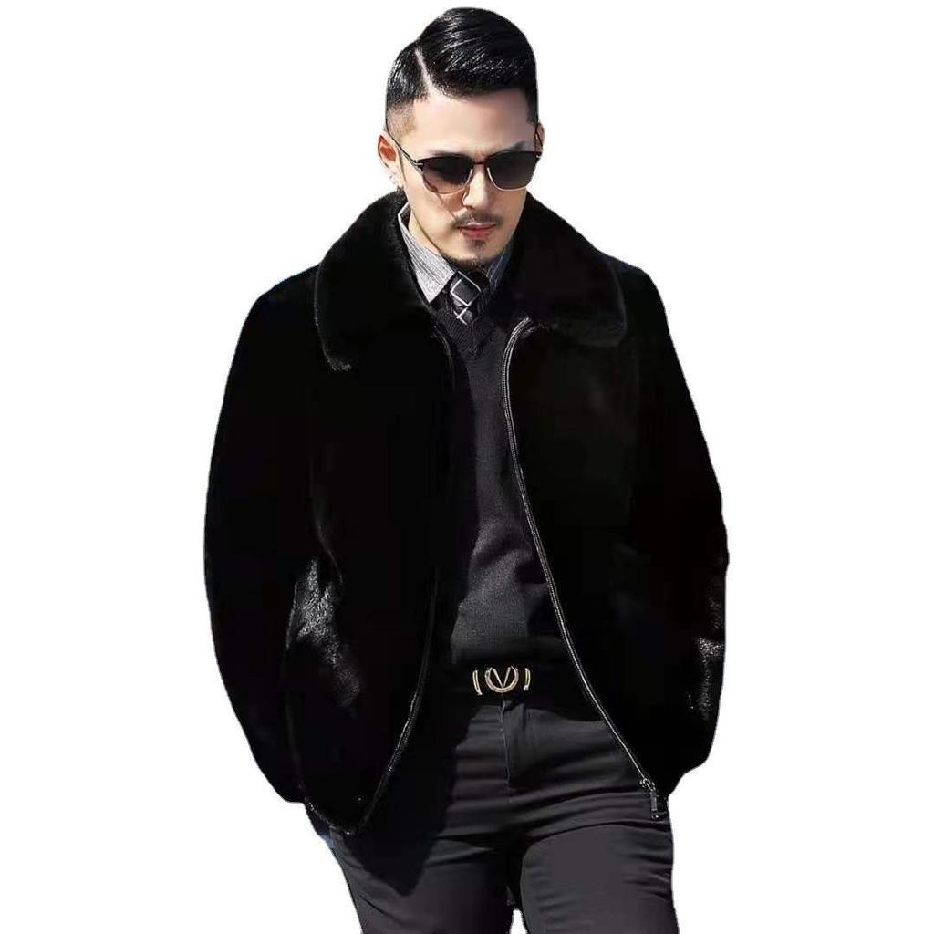 Golden Mink Velvet Hooded Faux Fur Men's Coat
