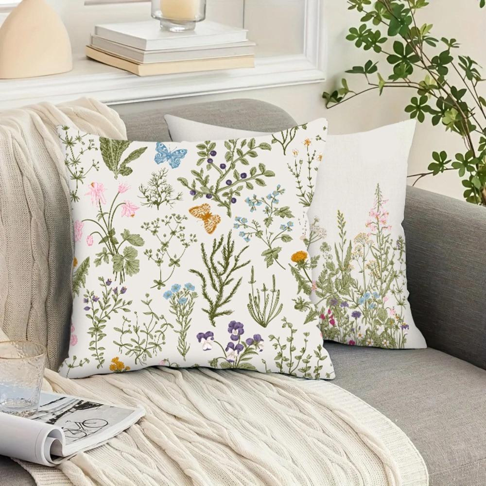 New Wildflower Pillow Cover Farmhouse Style 45 x 45 Square Cushion Covers Breathable Thin Linen Pillowcase Outdoor Decor