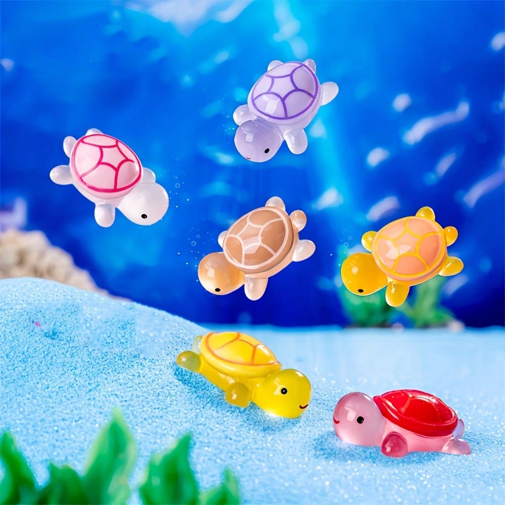 Glow-In-The-Dark 3D Turtle Figurines - Colorful, Translucent Plastic Decorations for DIY Crafts, Party Favors, Beach-Themed Events
