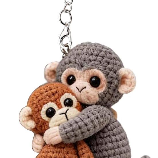 Crochet Monkey Keychain Handmade Knitted Cute Monkey Bag Charm for Backpack Purse Keys Emotional Support Gift for Family Friends