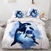 Dolphin Ocean King Queen Duvet Cover Cute 3D Sea Animal Bedding Set For Kids Teens Adults Shoal Of Fish Blue 2/3pcs Quilt Cover