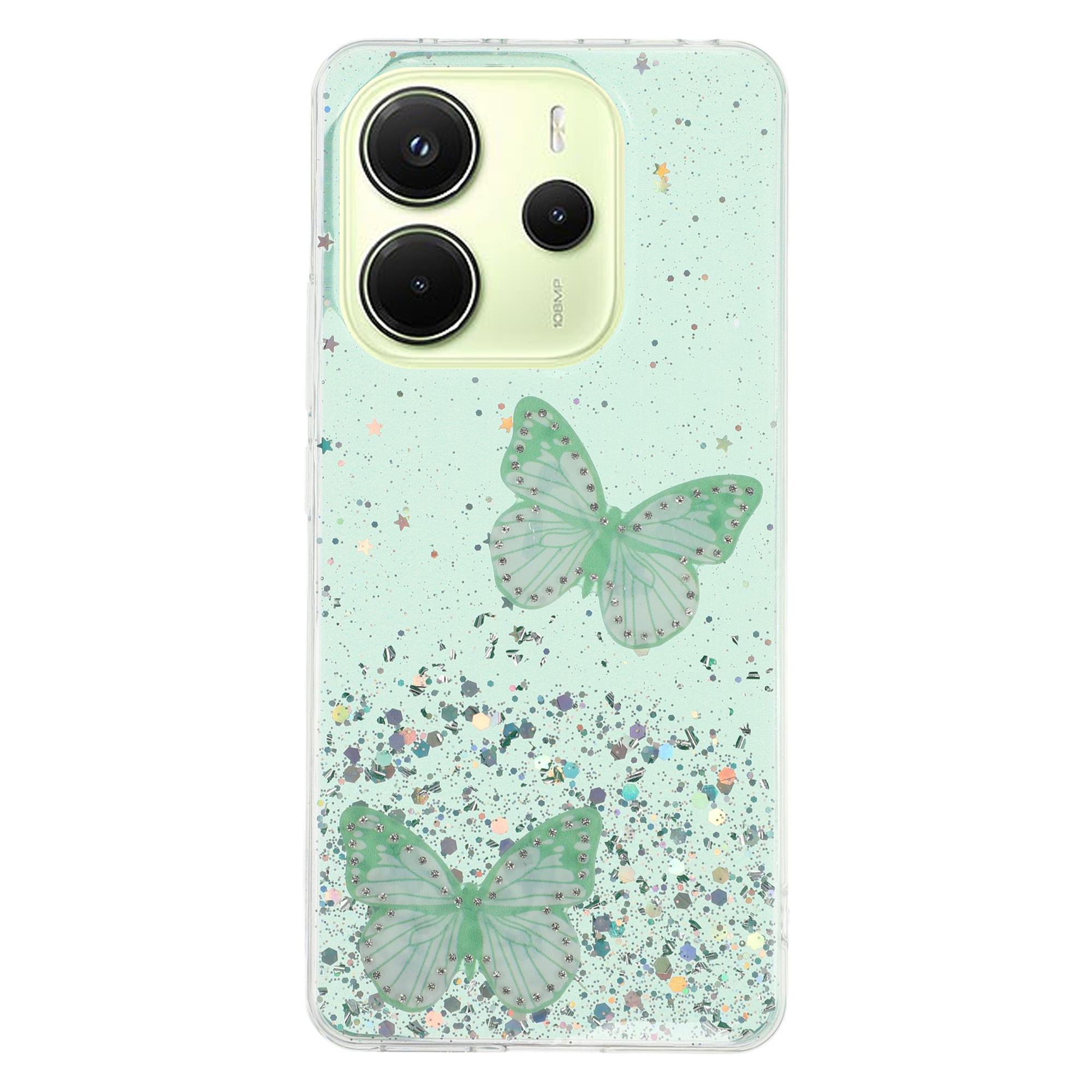 

For Xiaomi Redmi Note 14 4G (163.25mm) Case Epoxy PVC Butterfly TPU Aesthetics Phone Cover Green