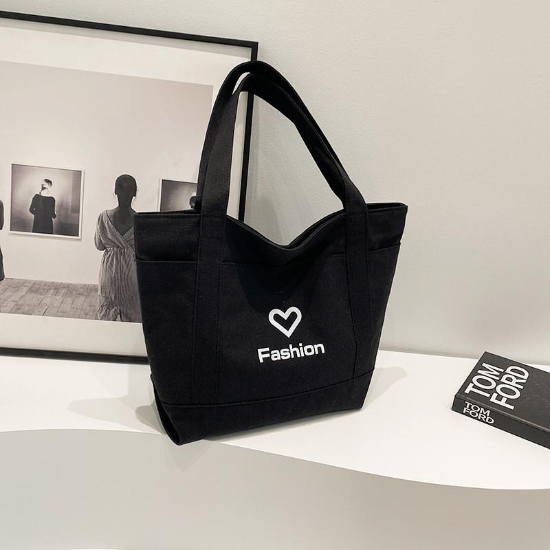 Большая холщовая сумка-тоут для женщин Стильный простой дизайн Для студентов колледжа чёрный