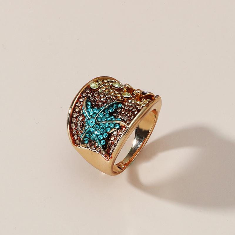Vintage, Personalized, Creative Alloy, Diamond Studded, Exaggerated Ring, Fashionable New Starfish Joint Ring