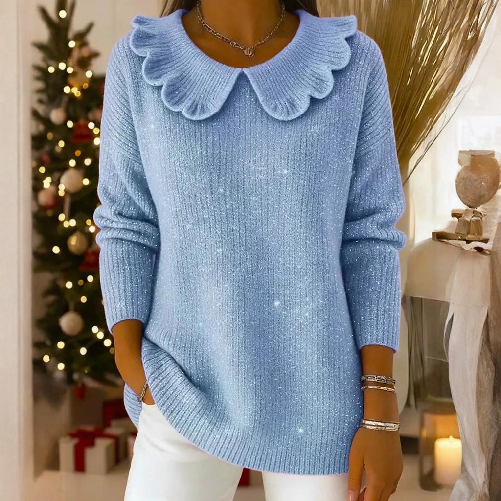 Women Sequin Knitted Casual Pullover Tops Fashion  Long Sleeve Sweaters