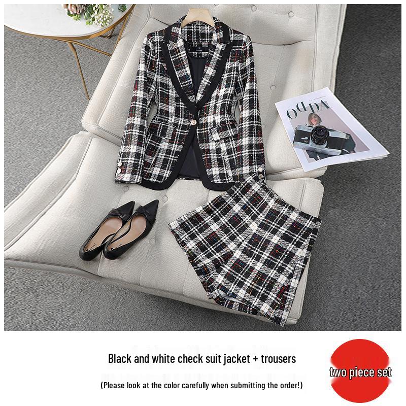 Zihong Women's Green Plaid Blazer: New 2024 Slim-Fit for Autumn/Winter