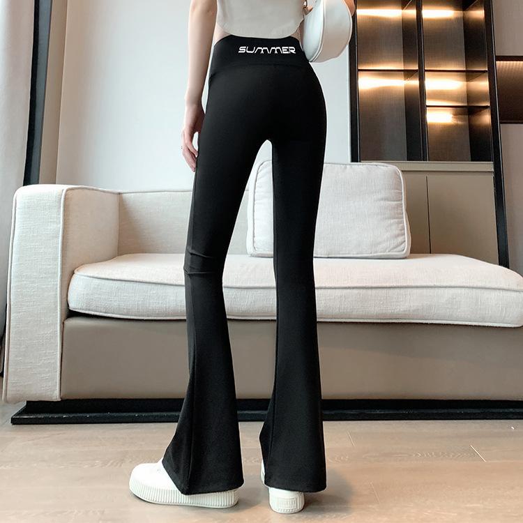 Women High Waist Flared Shark Pants Plus Size Yoga Pants Stretch Slim Bootcut Leggings Outer Wear Trousers