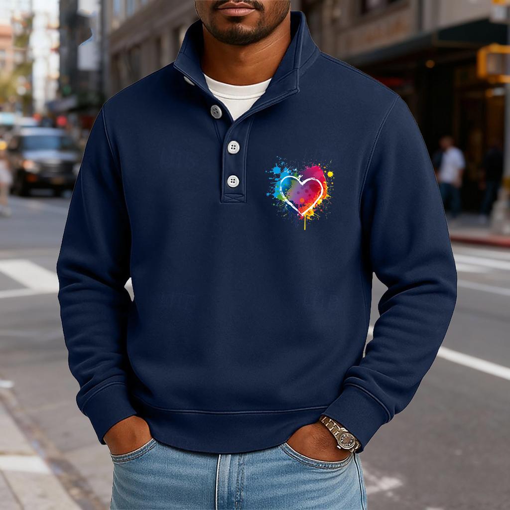 Herren Casual Stehkragen Langarm Oberteil Print Button-Down Sweatshirt