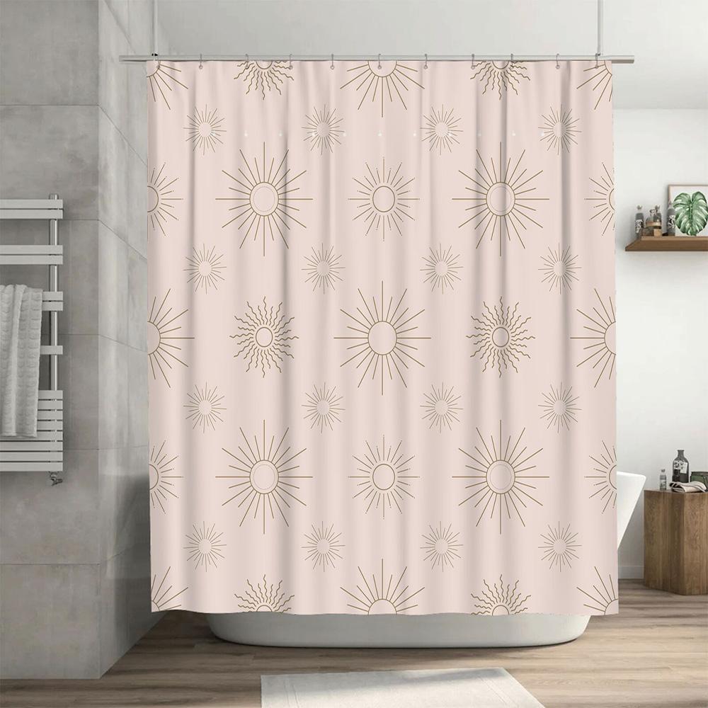 Pink Sunburst Shower Curtain with Gold Stars Home Decor Bathroom Window Treatment Waterproof Printing Waterproof Fabric Shower P