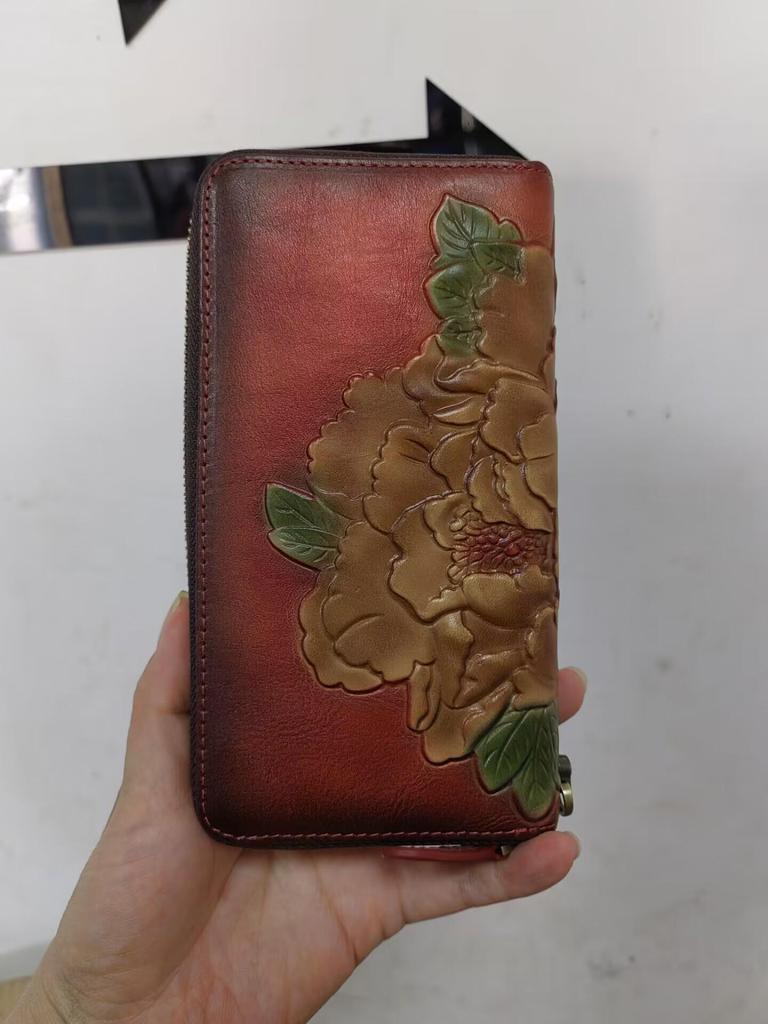 Vintage European & American Tree Design Leather Bag - Genuine Cowhide Zipper Handbag and Fashion Wallet.