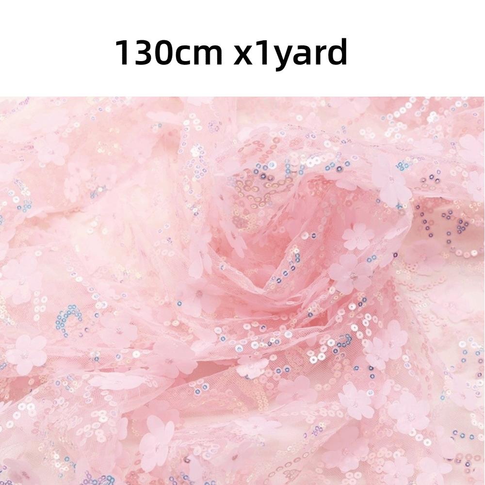 Sequin Mesh Lace Fabric 1yard 130cm DIY Bow Material DIY 3D Flower Tulle Fabric  Dress Decoration