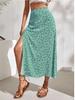 Spring-Summer Women's Floral Elastic Waist Slit Midi Skirt
