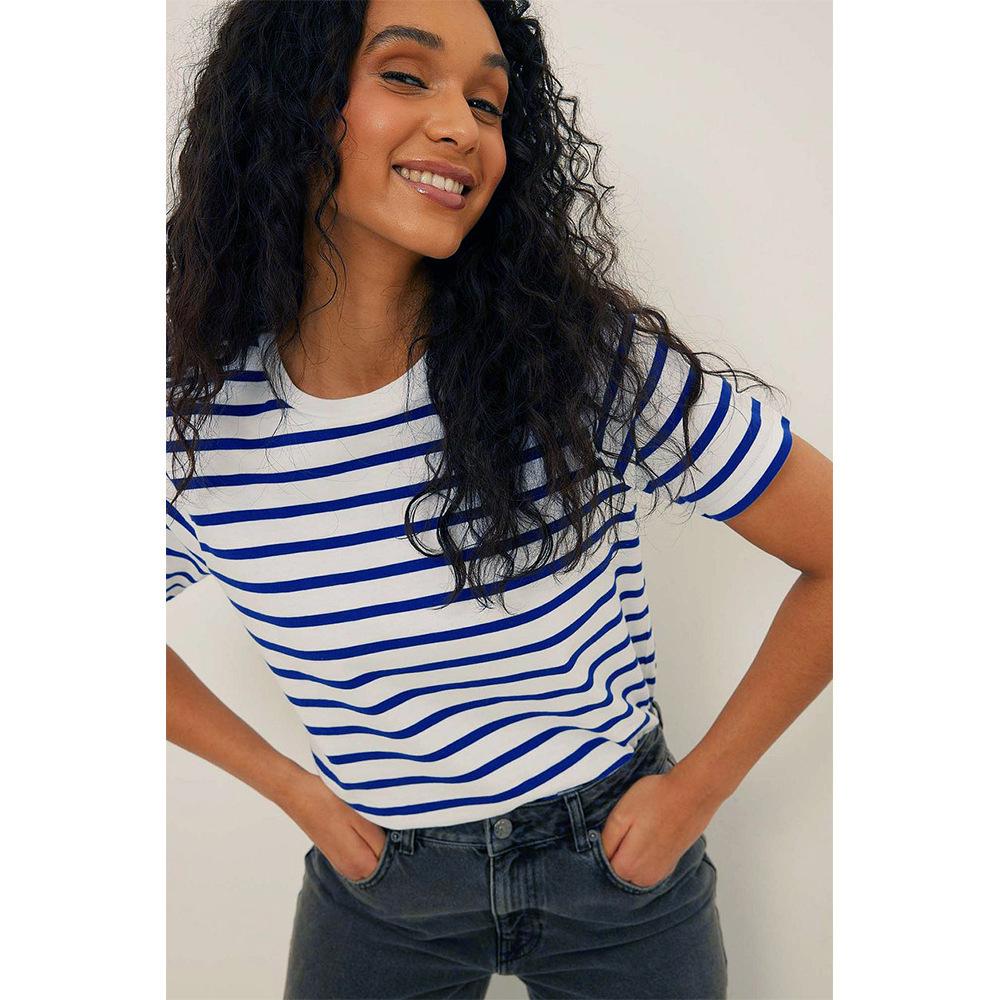 

2025 Spring/Summer Trendy Casual Striped Crew Neck T-Shirt L синій