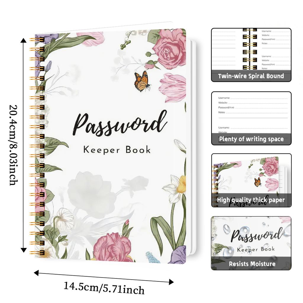 A5 Passwortbuch, Internetkonto- und Website-Login-Organizer, Notizbereich, Perfektes Passwortjournal zur Verwaltung der Cybersicherheit