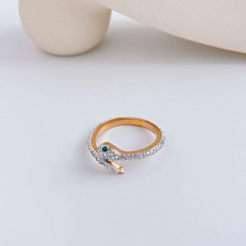 Korean Minimalist Titanium Steel Snake Ring - Elegant Full Diamond Design for Women